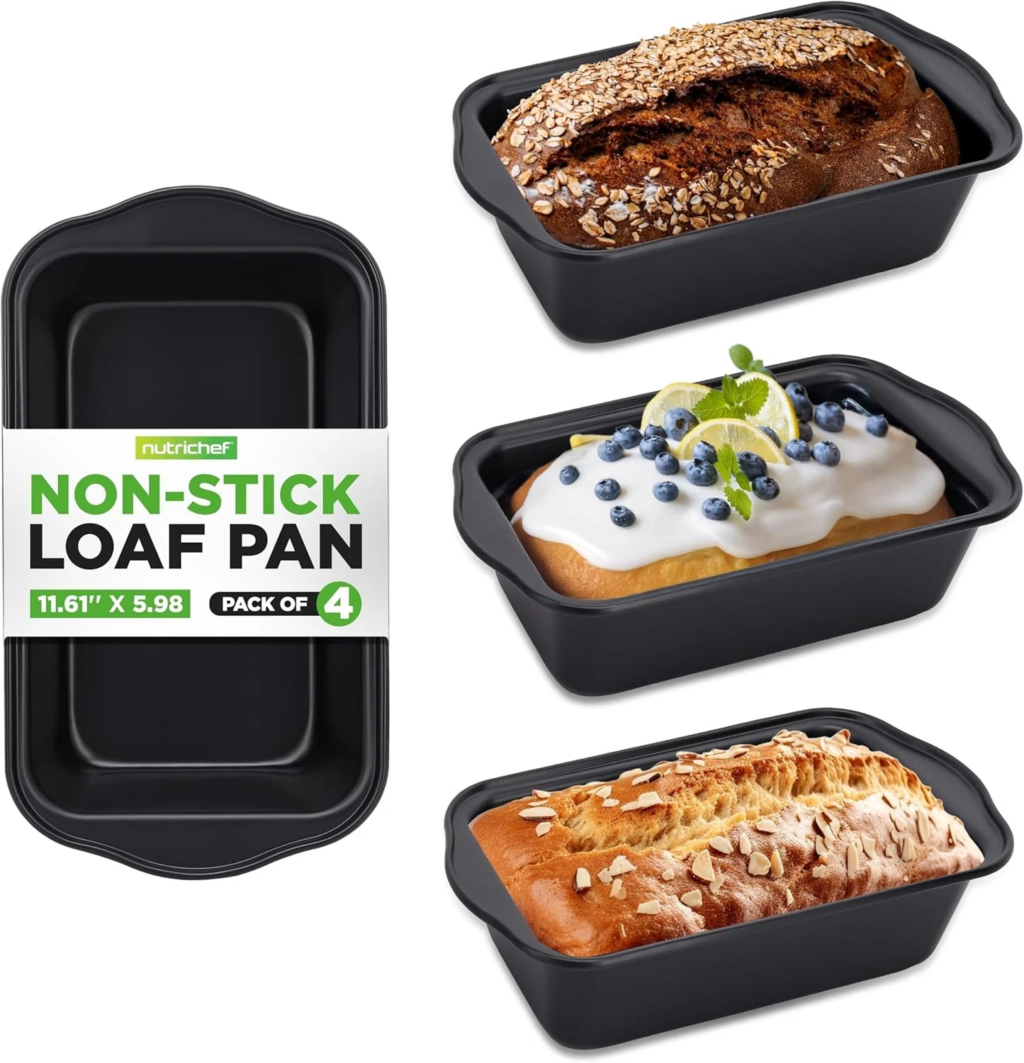 Loaf Pans Set of 4 Non-Stick Premium Bread Pans Quick & Even Heat Distribution