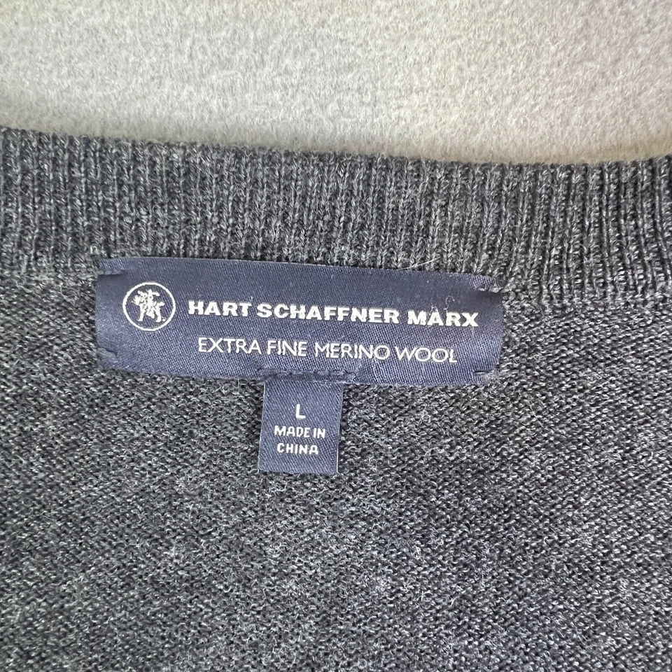 Suéter de Lana Hart Schaffner Marx Para Hombre Grande Extra Fino Gris Merino Tejido Cuello en V Foto 3 de 4