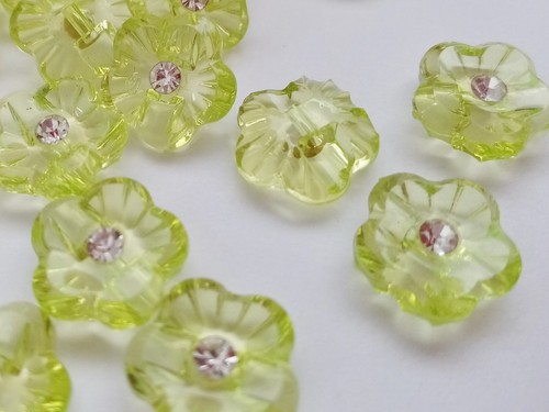 10 Acrylic Flower Buttons with Sparkly Rhinestone 15mm (5/8") Choose your Colour - Picture 13 of 18