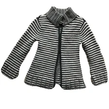 Talbots Gray White Striped Merino & Lambs Wool Angora Cardigan Sweater Size P -Z