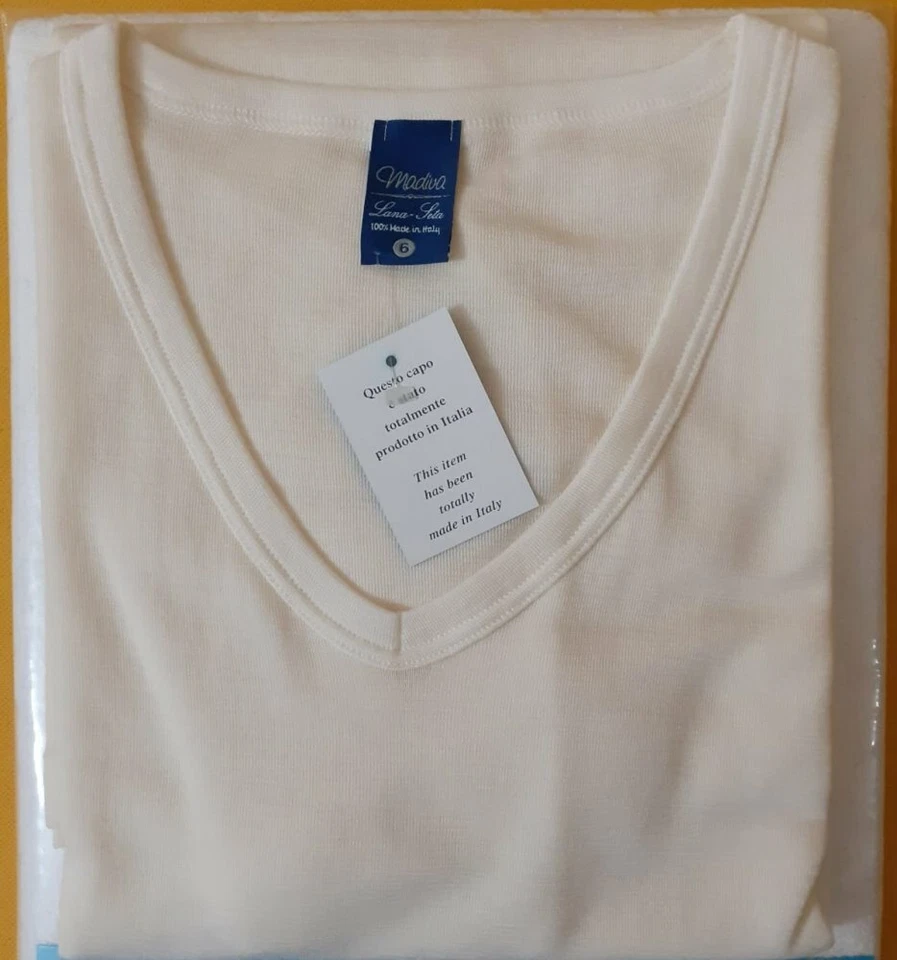 Maglia scollo a V da uomo mezza manica lana e seta Madiva intima collo Olbia - Immagine 2 di 4