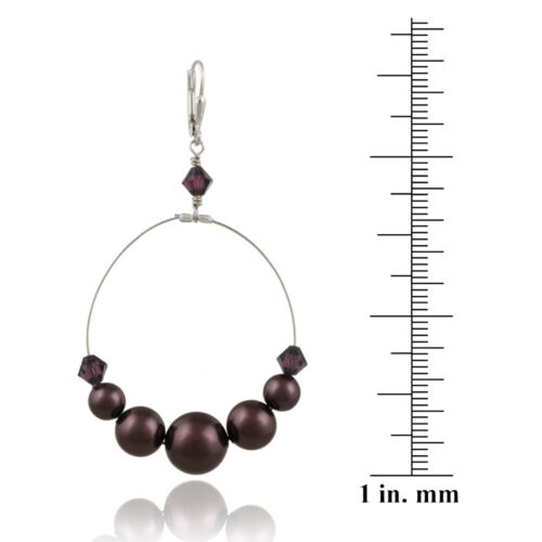 925 Silver Burgundy European Crystals Dangle Wire Earrings - Picture 3 of 3