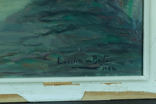 Tableau ancien école Portugaise Lisbonne scène animée village Lucília DE BRITO - Photo 9/11