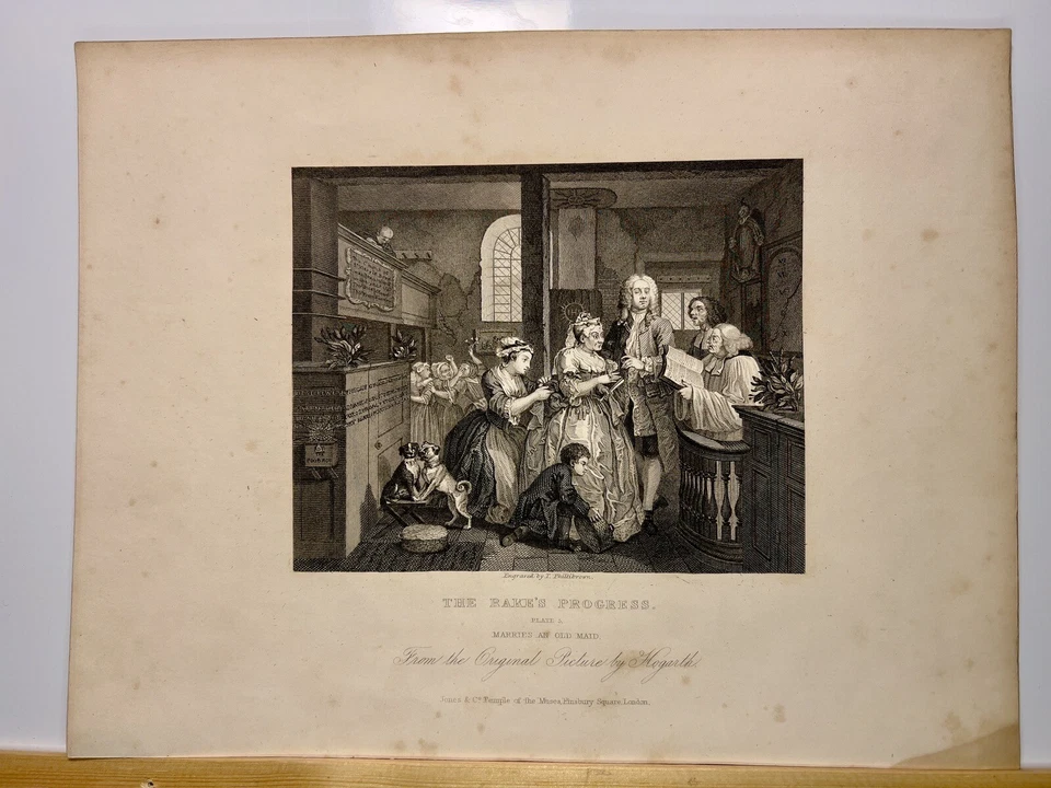 THE RAKES PROGRESS PROFESSORS 1833 WILLIAM HOGARTH ANTIK STAHLSTICH ENGRAVING 5 - Bild 3 von 4