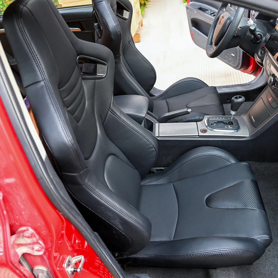 Universal Racing Seats Faux Leather Car Bucket Seats with 2 Sliders Adjustable — 第 2/4 张图片