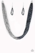 Silver and Blue Seed Bead Necklace - Paparazzi