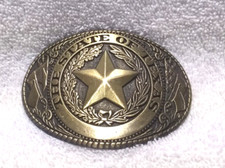 Gold The State Of Texas Star Belt Buckle Side Flags USA Made Great Vintage Shape