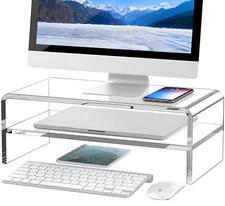 Clear Acrylic Monitor Stand Riser 2 Tier, 5.12 Inches High Clear Computer Des...