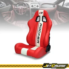 Universal Reclinable Racing Seat Left + Dual Slider Red PU Leather White Stripe