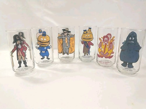 Six Vintage 1970s McDONALD'S Collectible CHARACTER Glasses Complete Ex. Graphics