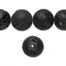 4 Natural Black Lava Rock Gemstone 14mm XL Round Beads