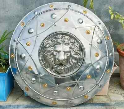 22'' Medieval Lion Face Round Shield Battle-Worn Warrior Shield for Cosplay