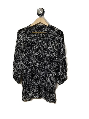 Semantiks Sz Xs Black Silk Blend Women's 3/4 Sleeve V-Neck Blouse Top