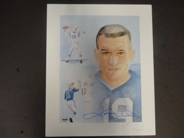 Johnny Unitas Signed 12x14.5 Lithograph Autograph Auto PSA/DNA AE02140