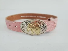Nocona Belt Co. Tooled Leather Belt Pink Cowgirl Horse Buckle Genuine Leather XS