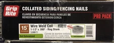 Grip Rite Coil Siding Nails 1-1/2 Inch x 0.080 Galvanized Ring Shank 15 Deg 3000