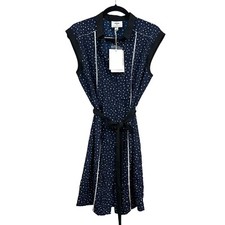 Jason Wu Womens Dress Polka Dot Collared Pleated Button Sleeveless Blue Sz M