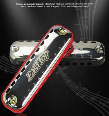EASTTOP 10Hole Diatonic Harmonica C Black/red Blues Harmonica Stainless Steel