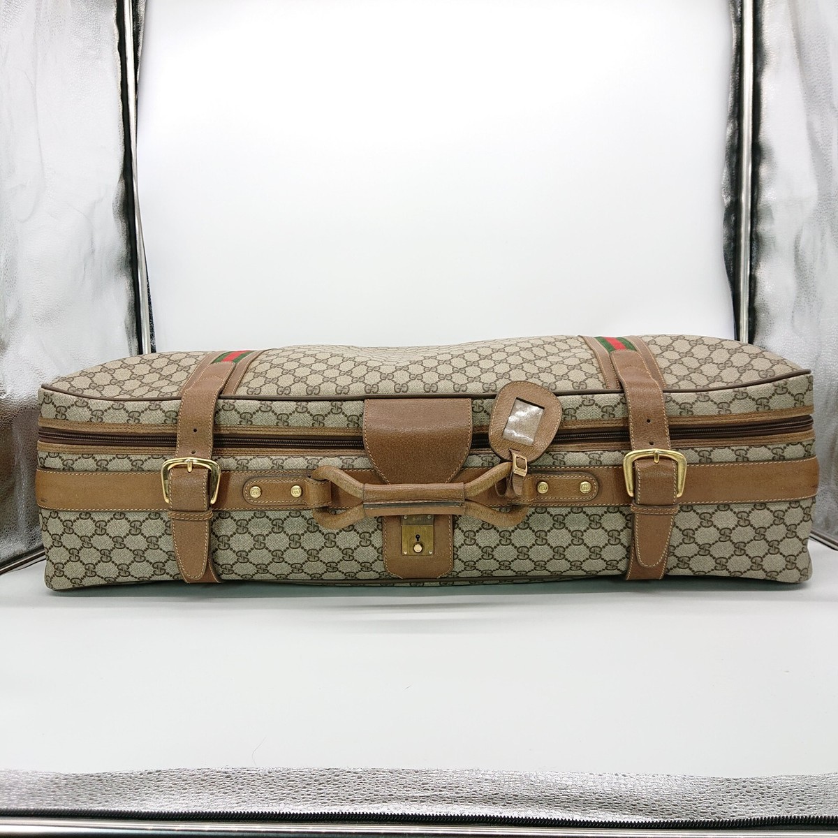 Old Gucci Travel Trunk Luggage Bag PVC Vintage GG Monogram Shelly