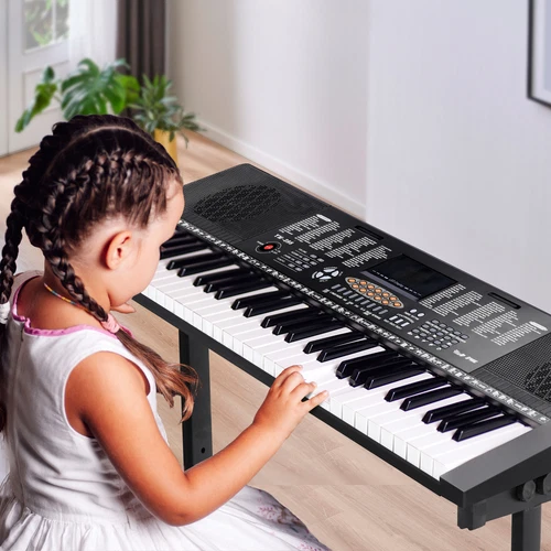 61 Key Electronic Keyboard Piano with Stool Headphones Microphone Stand Portable - Picture 4 of 16