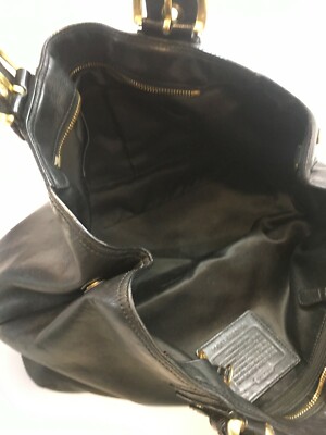 coachバッグ COACH Leather Satchel Bag Black Top Zip Brass Buckles A0869-11844