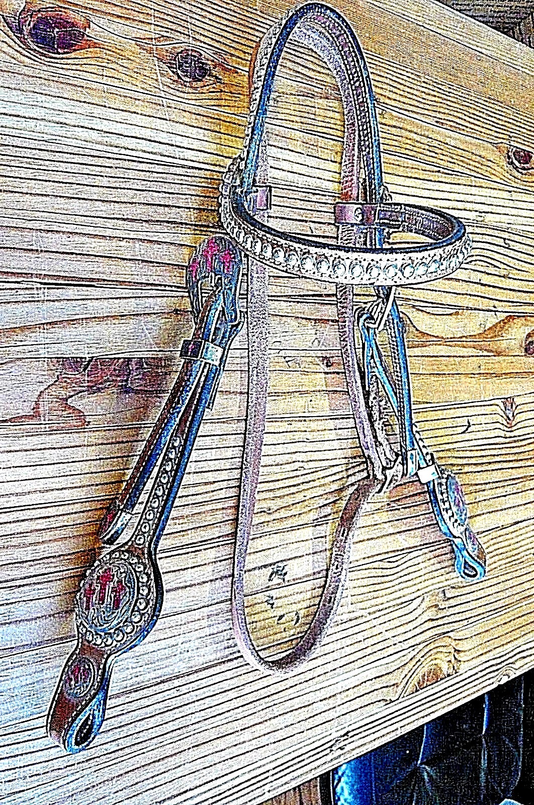 Vintage Cabeza De Caballo Establo-vaca persona Tachuela-Tono Plata Rojo Cruces acentos-Postes Vintage Cabeza De Caballo Establo-vaca persona Tachuela-Tono Plata Rojo Cruces acentos-Postes