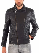 New Men Soft Lambskin Motorcycle Biker Casual Leather Jacket Cafe Racer Vest 763