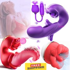 Rose Tongue Vibrator Clit G-Spot Dildo Massage Licking Oral Sex Toy Women Orgasm