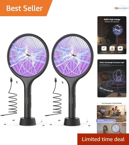 Electric Fly Swatter Stainless Steel Rechargeable 4000V Bug Zapper 2 Pack Indoor