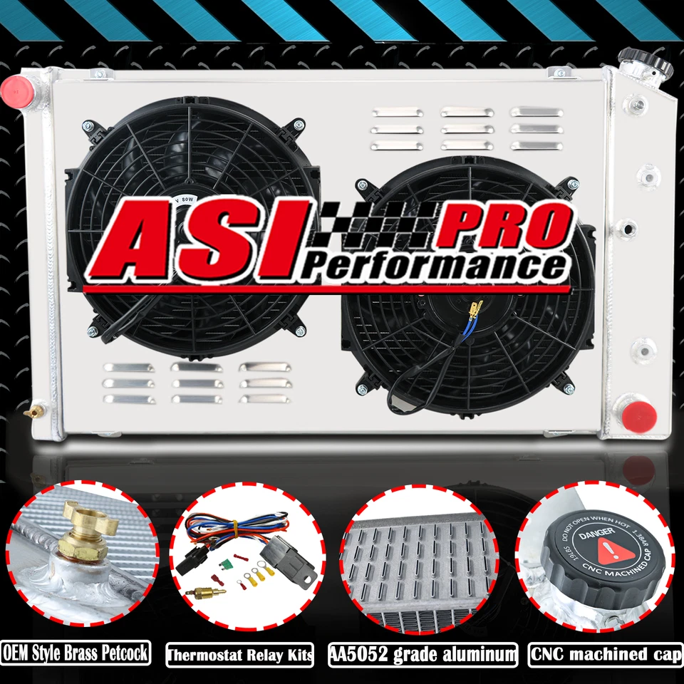 ASI 4 Row Radiator Shroud Fan For 1968-77 Chevy Chevelle Malibu 1971-90 Caprice Foto 3 de 4