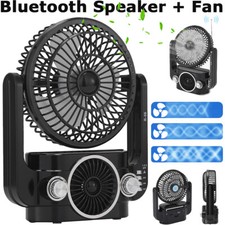 Portable 3-Speed Camping Fan Rechargeable Bluetooth Speaker USB FM AM SW Radio