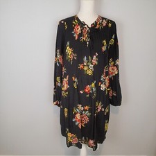 Old Navy boho Long Sleeve Mini Baby Doll Dress/Tunic xl Black Floral fairy garde