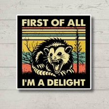First of All I'm a Delight, Funny Oppossum, Sticker for Laptop, water bottle