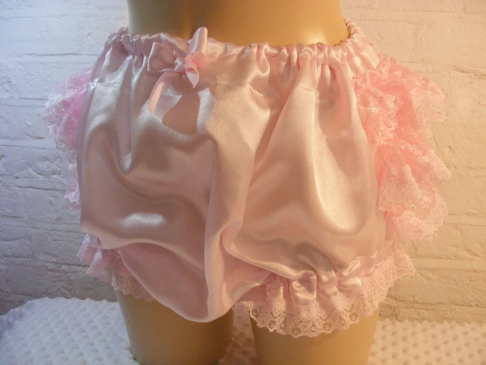 ADULTO BEBÉ SISSY satinado rosa volantes cubierta pañal bragas disfraz cosplay Foto 3 de 4