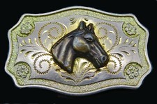 Horse Head Cowboy Cowgirl Western Ornate Scroll Small Vintage Belt Buckle