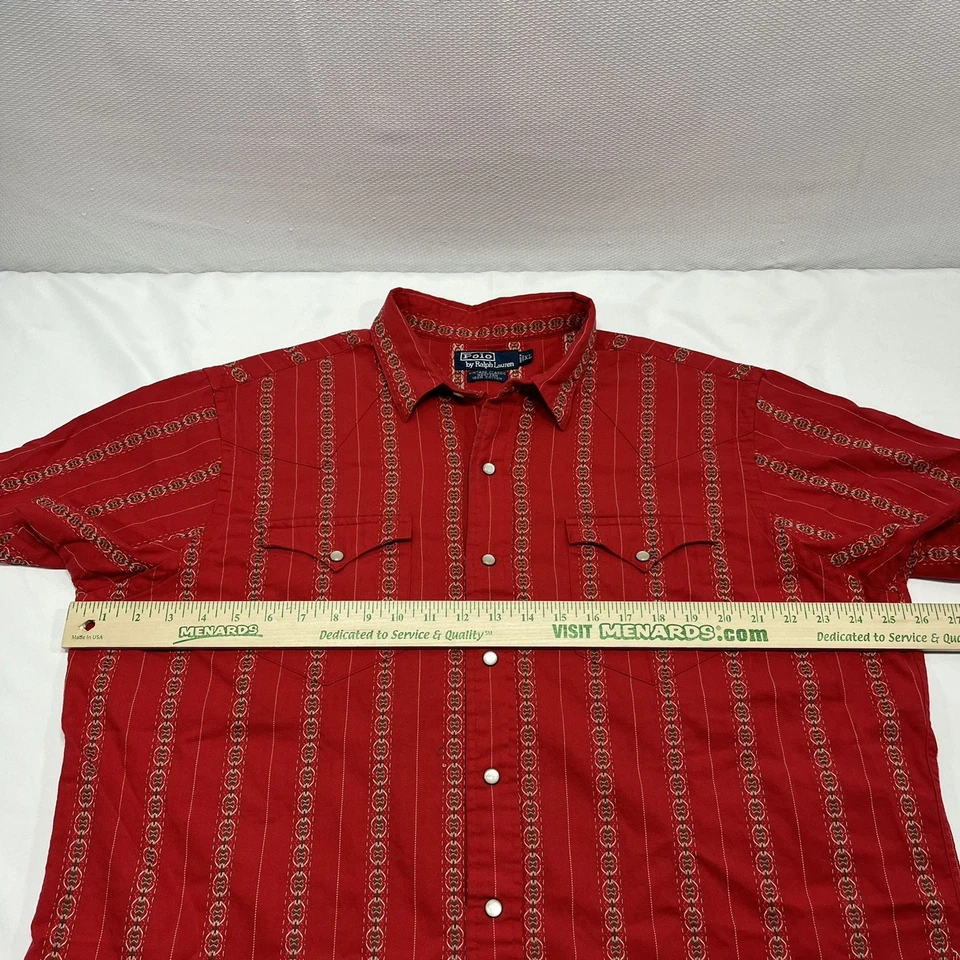 Camisa Ralph Lauren Vintage Clásica Western Para Hombre XL Roja Perla A Presión Manga Corta Foto 4 de 4