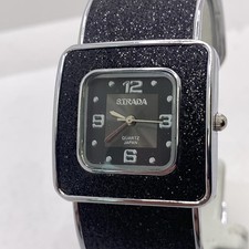 Strada Womens Black Glitter Cuff Bangle Watch...