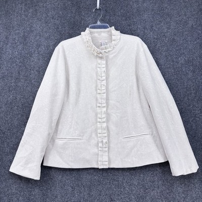 Chicos Off White Ruffle Trip Snap Closure Jacket Textured Women s Large (2)