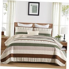 Striped Quilt Set Size, Boho Striped Bedspread Coverlet Set Queen Brown Green