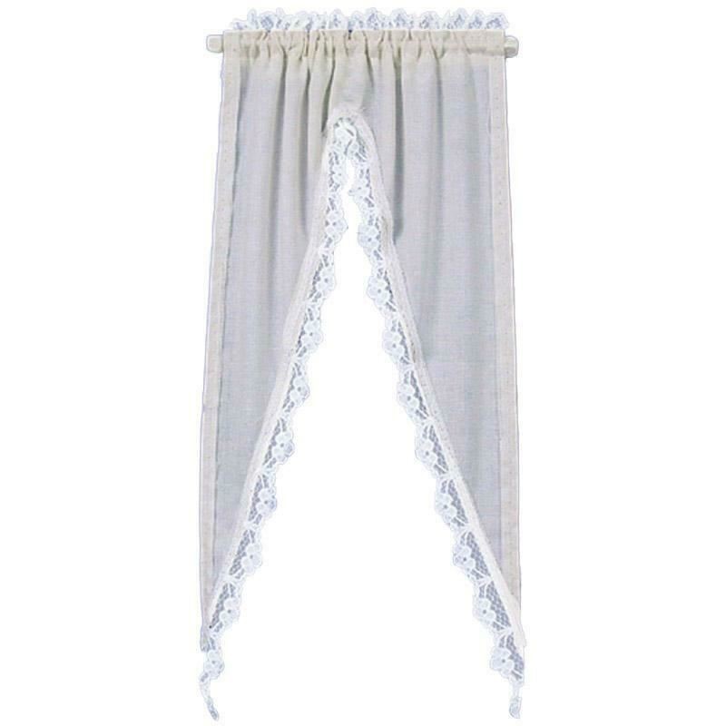 Melody Jane Dolls House Cream Tiffany Ruffle Curtains on Rail Miniature 1:12