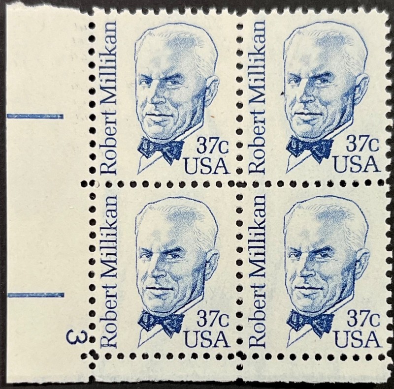 US Scott #1866, 37c Robert Millikan P.B. of 4 Dull Gum, Overall Tagging, VF, MNH