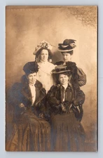 RPPC Studio Portrait of Four Well Dressed Women Hats Fur Coat Fashion Postcard