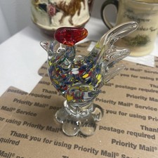 Murano Style Multicolor Glass Rooster Figurine Paperweight