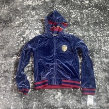 Vintage New With Tag Ralph Lauren Velour Kids Navy Girls Crest Hoodie Sz Medium