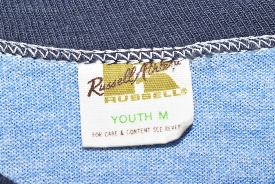 vintage 80s HOECHST FIBERS INDUSTRIES TRI BLEND BLUE HEATHERED RINGER t-shirt YL - Image 3 of 4