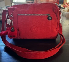 KIPLING Wes Crossbody Bag Purse RED with Gorilla Fob 10x8x4 inch
