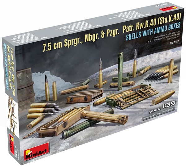 Mini Art MIN35375 1:35-7,5 Cm Sprgr Nbgr,Pzgr,Patr,Kw.K.40 Muscheln, Unlackiert-image