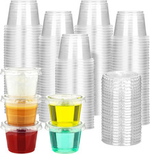 100 Sets - 1 Oz Jello Shot Cups with Lids, Portion Cups, Clear Disposable Plasti