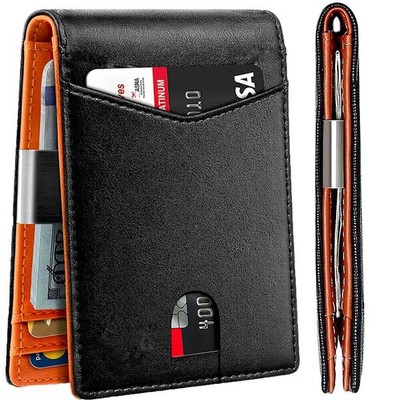 RFID Blocking Slim Bifold Genuine Leather Thin Front Pocket Wallets Men Billfold