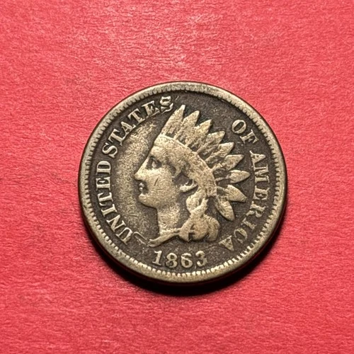 (1) Beautiful Toned Antique 1863 Indian Head Cent/Penny CHOICE VG-VERY GOOD